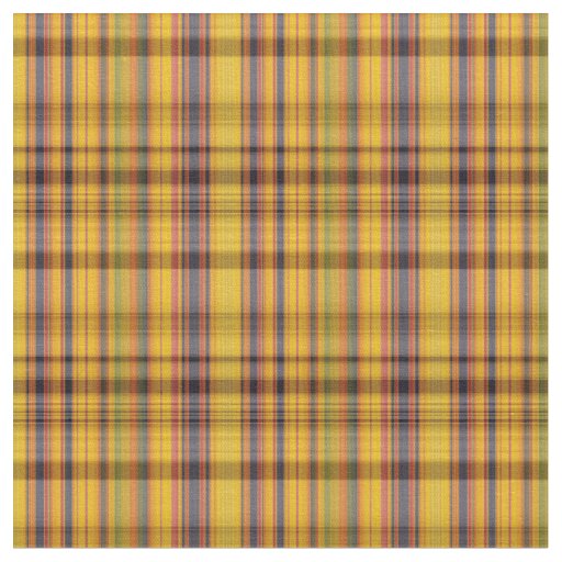 Yellow Gold Plaid Fabric With Blue Red Green