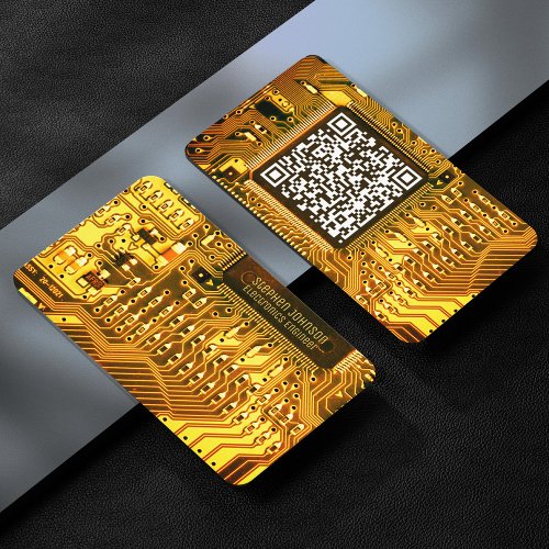   Yellow Gold Printed Circuit Board Custom QR Code Business Card