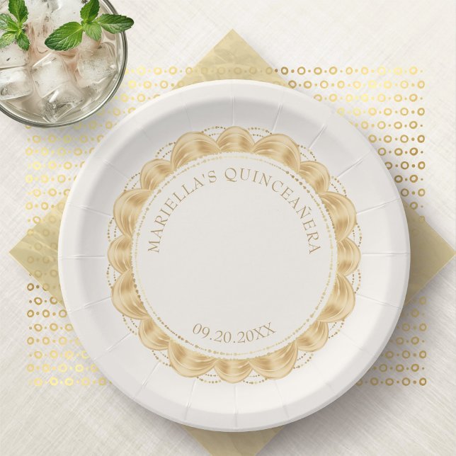 Yellow Gold Quinceanera Paper Plates (Creator Uploaded)