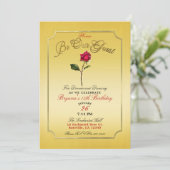 Yellow Gold Red Rose Beauty Birthday Party Invitation (Standing Front)