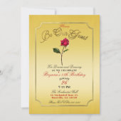 Yellow Gold Red Rose Beauty Birthday Party Invitation (Front)