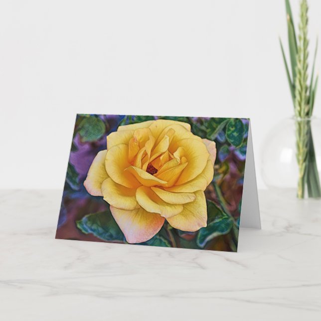 Yellow Gold Rose Flower Art Note Card (Front)