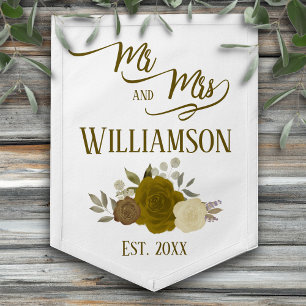 Yellow & Gold Roses Boho Chic Mr. & Mrs. Wedding Pennant