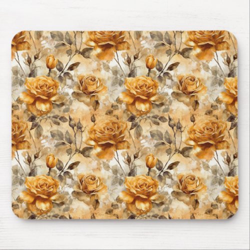 Yellow Gold Roses Pattern Mouse Pad
