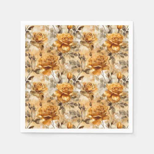 Yellow Gold Roses Pattern Napkins