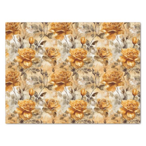Yellow Gold Roses Pattern Tissue Paper
