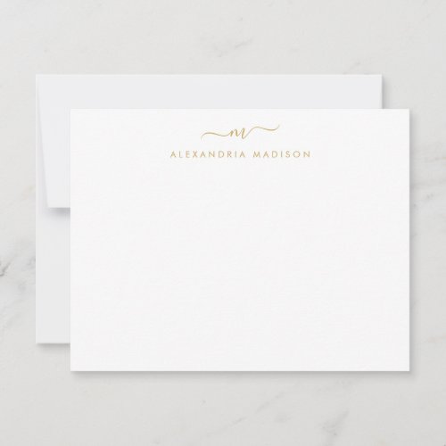 Yellow Gold Script Monogram Chic Swash Stationery Note Card