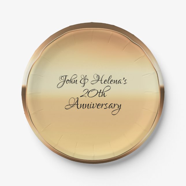 Yellow Gold Shine Personalized Custom Party Paper Plates (Front)