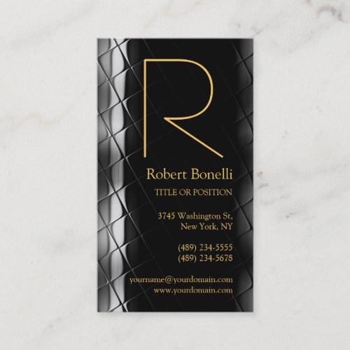Yellow Gold Silver Grey Monogram Business Card