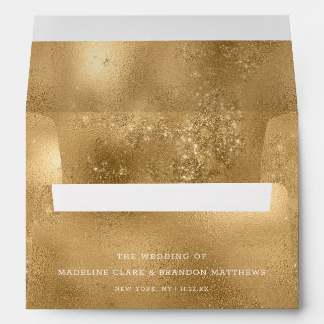 Yellow Gold Sparkle Foil Background Wedding Envelope (Back (Bottom))