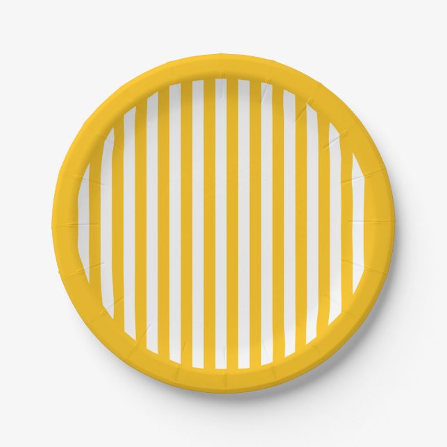 Yellow Gold Stripe Party Paper Plates (Front)