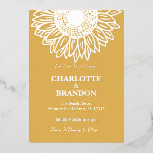 Yellow Gold Sunflower Wedding Foil Invitation