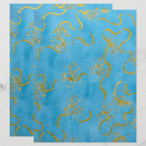 Yellow Gold Swirls on Blue Blends Scrapbook Paper