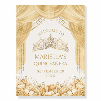 Yellow Gold Tiara Crown Quinceanera Welcome Foam Board