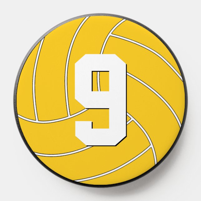 Yellow Gold Volleyball Player Custom Number Text PopSocket (Popsocket)