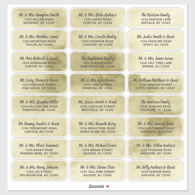 Yellow Gold Watercolor Script Guest Address Labels (Sheet)