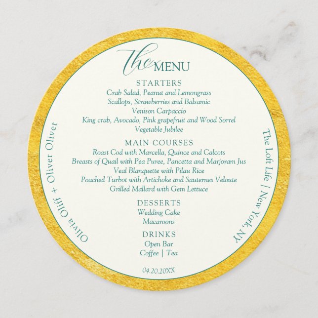 Yellow Gold Wedding Circle Menu (Front)