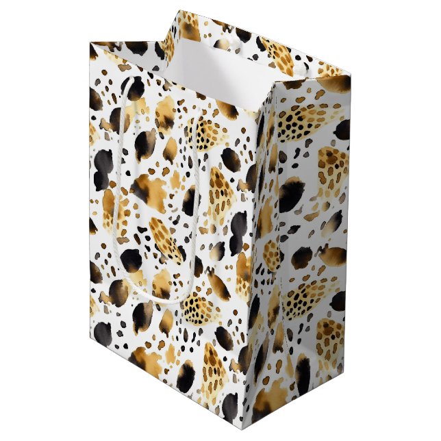 Yellow Gold White Black Leopard  Medium Gift Bag (Front Angled)