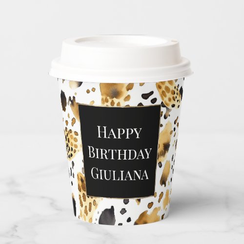 Yellow Gold White Black Leopard  Paper Cups