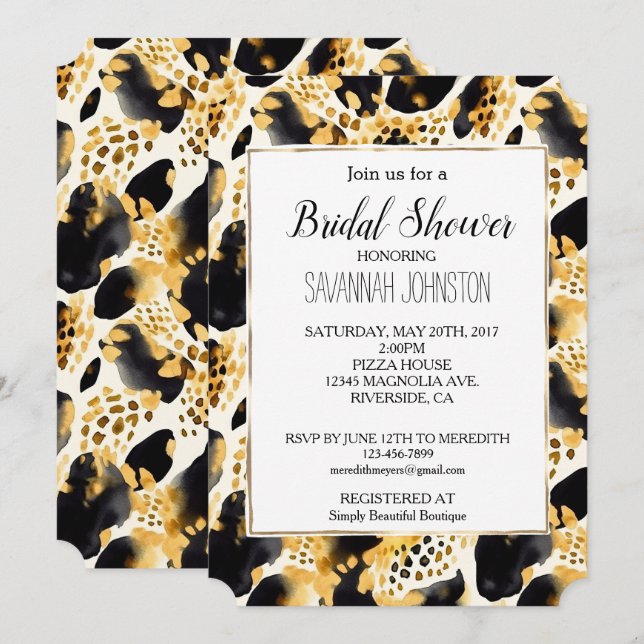 Yellow Gold White Black Leopard Print Abstract Invitation (Front/Back)