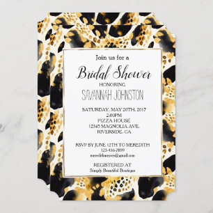 Yellow Gold White Black Leopard Print Abstract Invitation