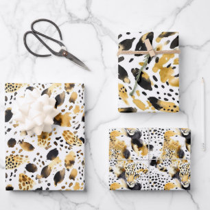 Yellow Gold White Black Leopard Wrapping Paper Sheets