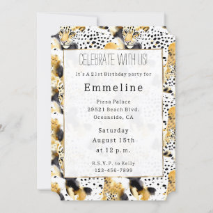 Yellow Gold White Black Leopards Abstract Invitation