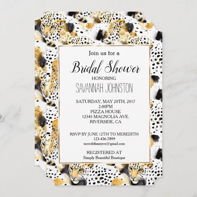 Yellow Gold White Black Leopards Abstract Invitation (Front/Back)
