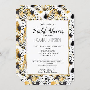Yellow Gold White Black Leopards Abstract Invitation