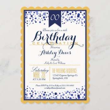 Yellow Gold  White  Navy Blue Birthday Party Invitation by Card_Stop at Zazzle