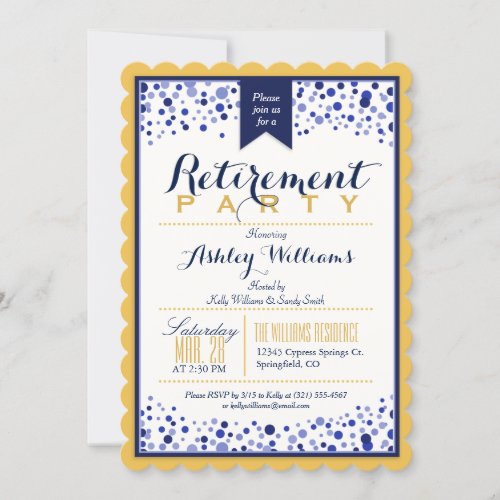 Yellow Gold White Navy Blue Retirement Party Invitation