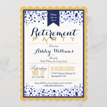 Yellow Gold  White  Navy Blue Retirement Party Invitation by Card_Stop at Zazzle