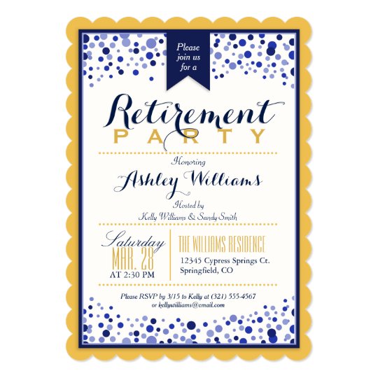 Yellow Gold, White, Navy Blue Retirement Party Invitation | Zazzle.com