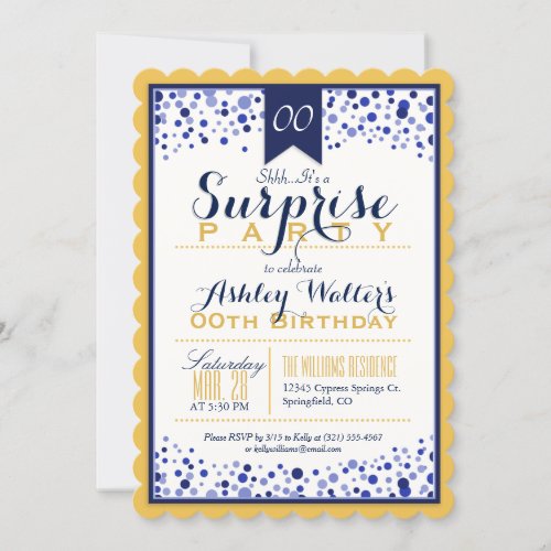 Yellow Gold White Navy Blue Surprise Party Invitation