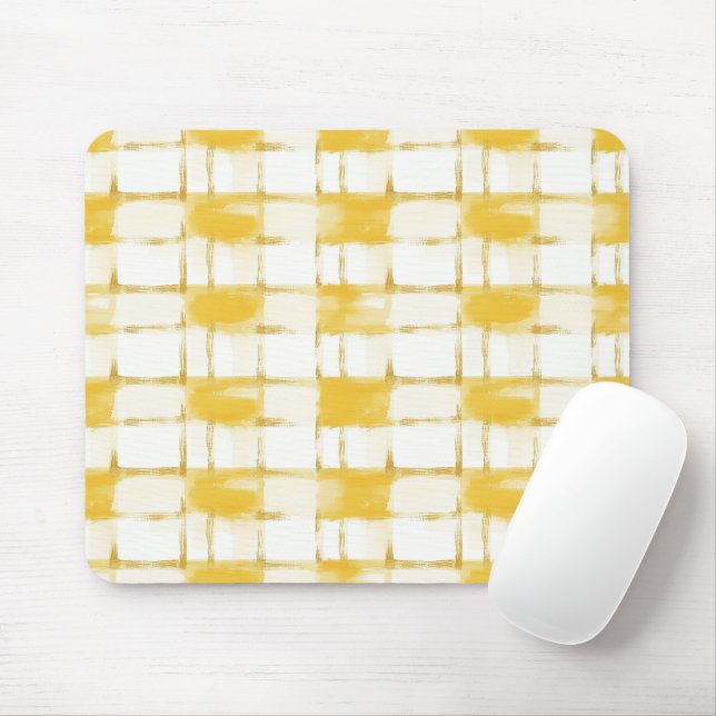 Yellow Gold White Plaid Stripes Mouse Pad (With Mouse)