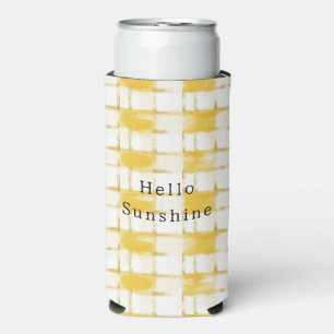 Yellow Gold White Plaid Stripes   Seltzer Can Cooler