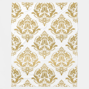 Yellow Gold & White Vintage Damasks Fleece Blanket