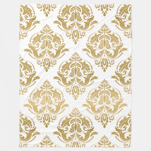 Yellow Gold  White Vintage Damasks Fleece Blanket