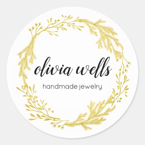 Yellow Gold Wreath Signature  Script Calligraphy Classic Round Sticker