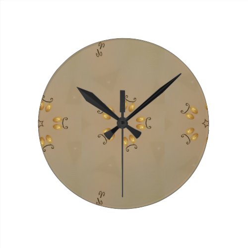 Yellow Golden Egg Pattern Easter Eggs Rustic Beige Round Clock