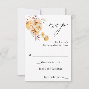 Yellow Golden Floral no Meal RSVP Card