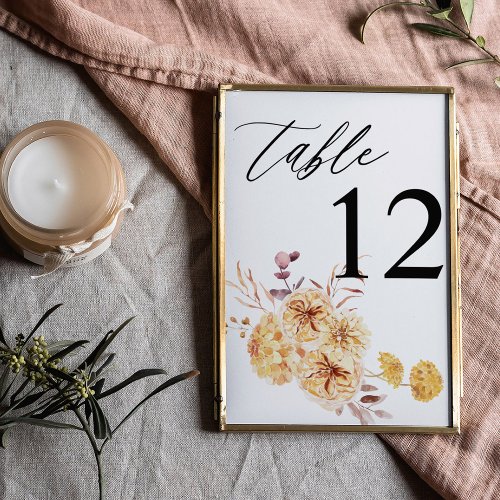 Yellow Golden Floral Table Number