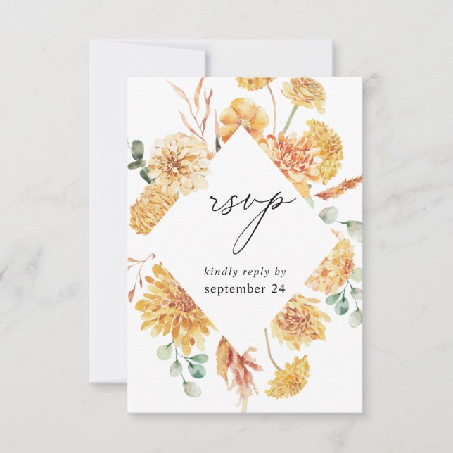 Yellow Golden Floral w Meal RSVP Card (Front)