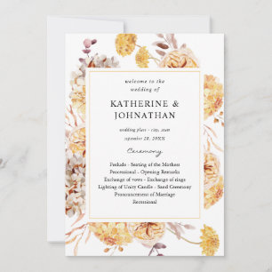 Yellow Golden Floral Wedding Ceremony Program
