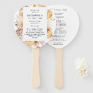 Yellow Golden Floral Wedding Program Hand Fan 2