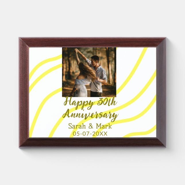 Yellow golden photo 30th wedding anniversary name  award plaque (Horizontal)