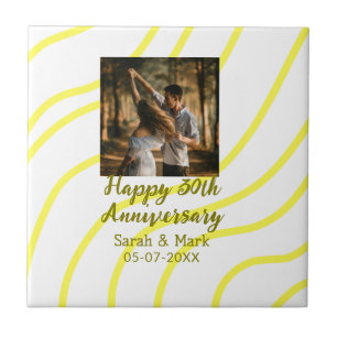 Yellow golden photo 30th wedding anniversary name ceramic tile