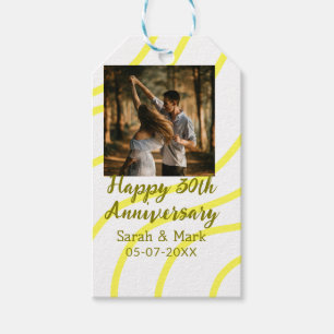 Yellow golden photo 30th wedding anniversary name gift tags