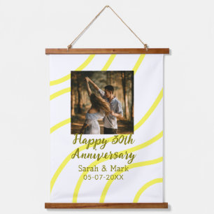 Yellow golden photo 30th wedding anniversary name hanging tapestry