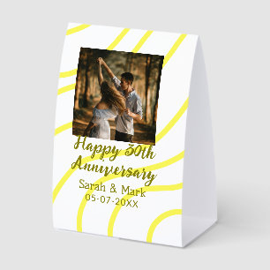 Yellow golden photo 30th wedding anniversary name paper table tent